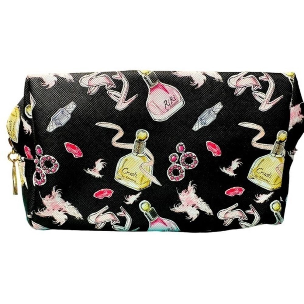 Riri by Rihanna Make Up Bag NWOT Puppy Rings Perfume Bottle Heels Lips Earrings